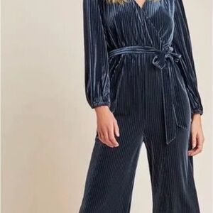 Anthropologie Ali & Jay Velvet Wrap Jumpsuit in Deep Navy